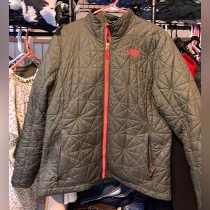 The North Face Olive Green Quilted Jacket with Red Logo